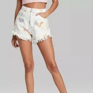 NEW Womens Sz 2 Splattered White Denim Cut Off Jean Button Fly Shorts